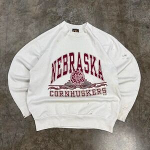 Vintage 90s Nebraska Cornhuskers White Crewneck Sweatshirt Size L